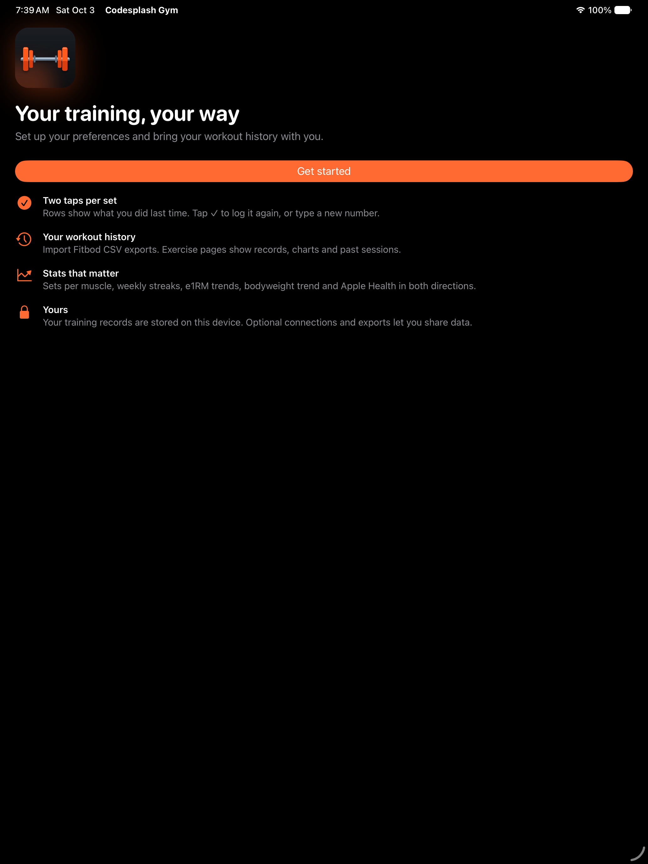 gym: gym ipad onboarding welcome