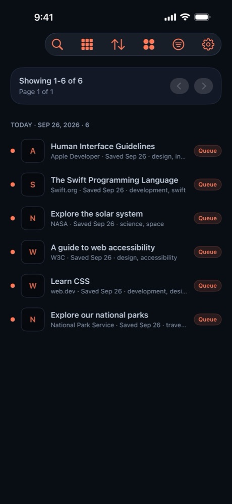 CodeSplash Bookmarks queue on iPhone