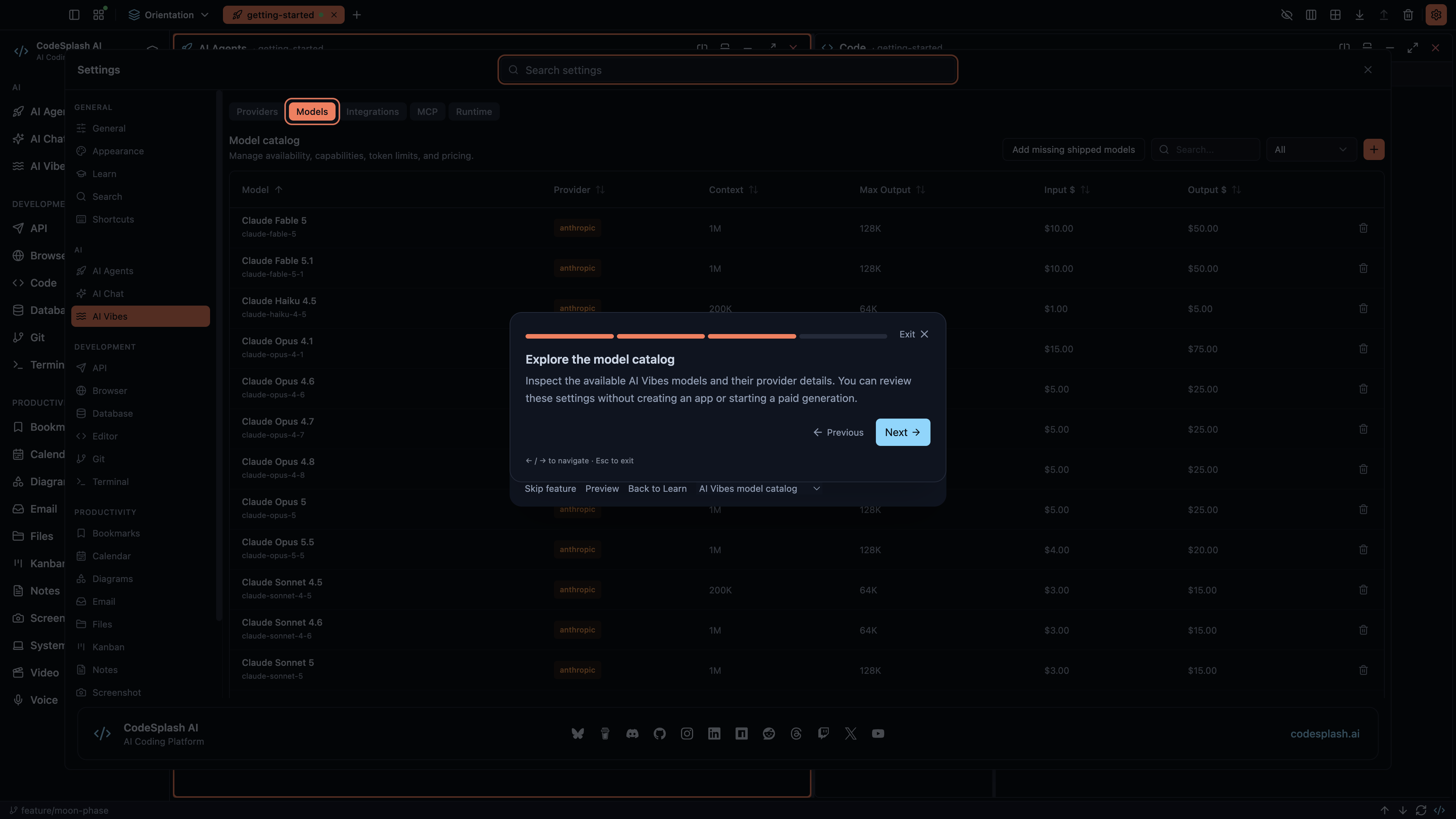 Explore the model catalog — What’s new in CodeSplash AI