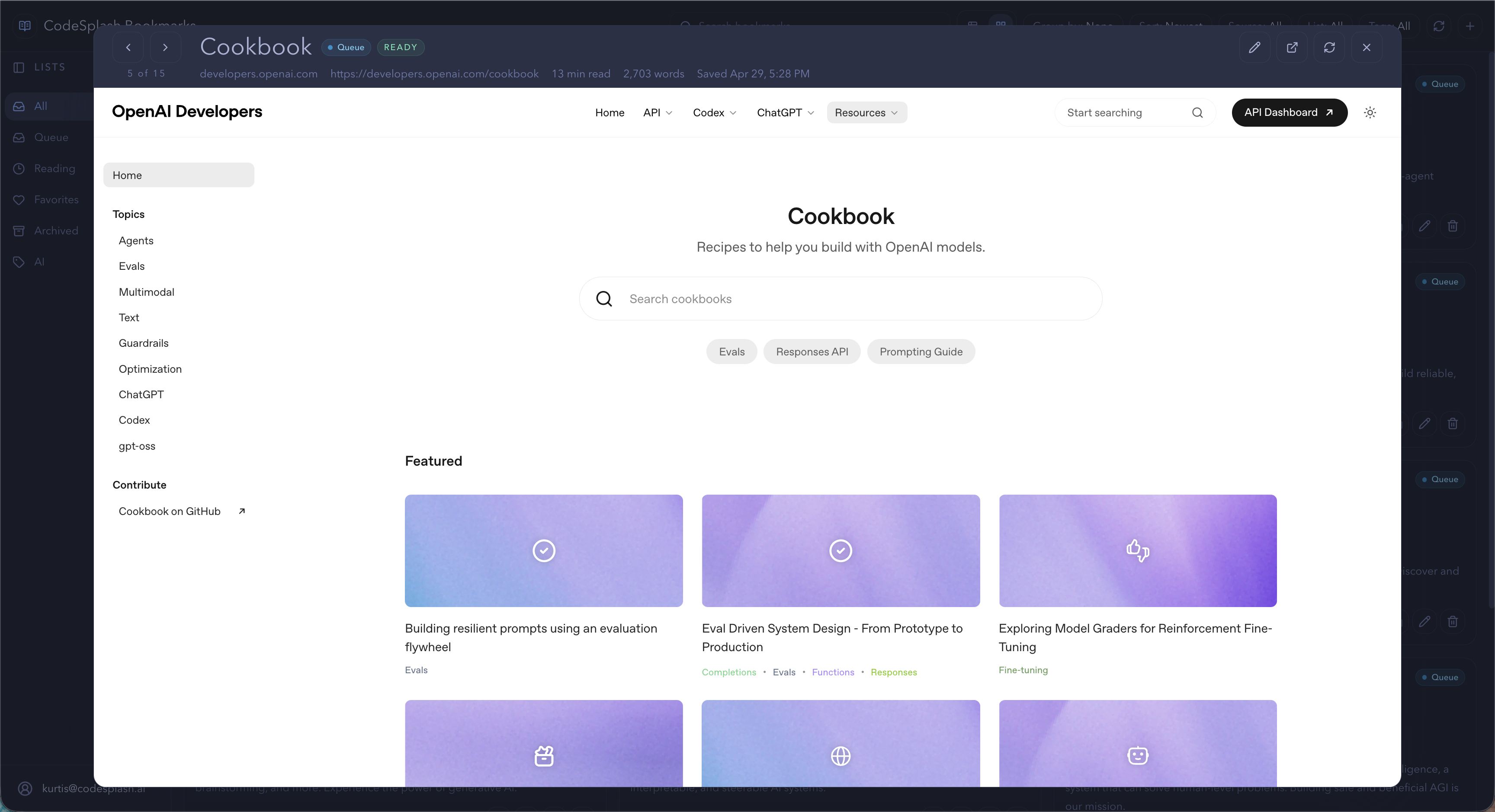 Built-in reader with queue context