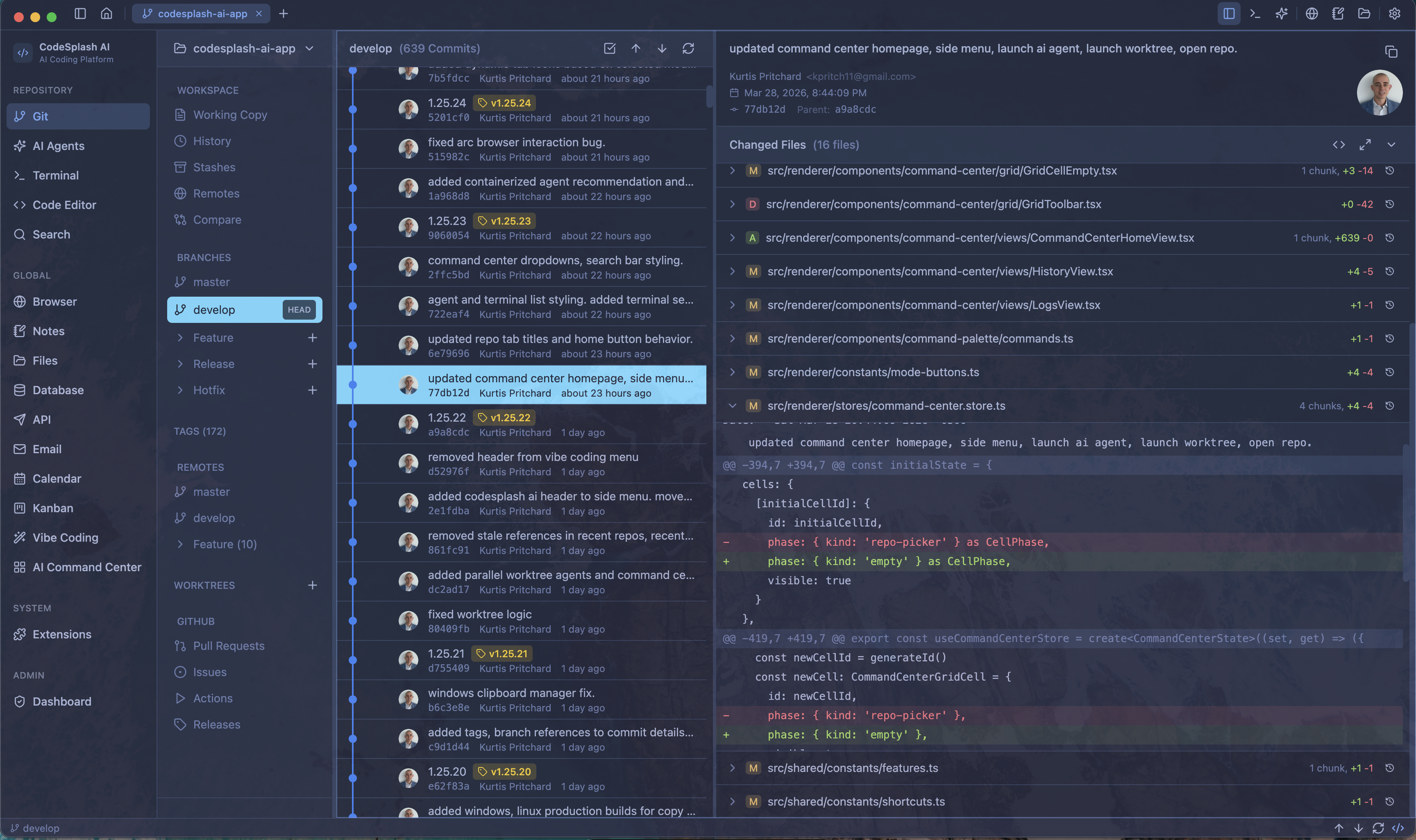 Git working copy and history