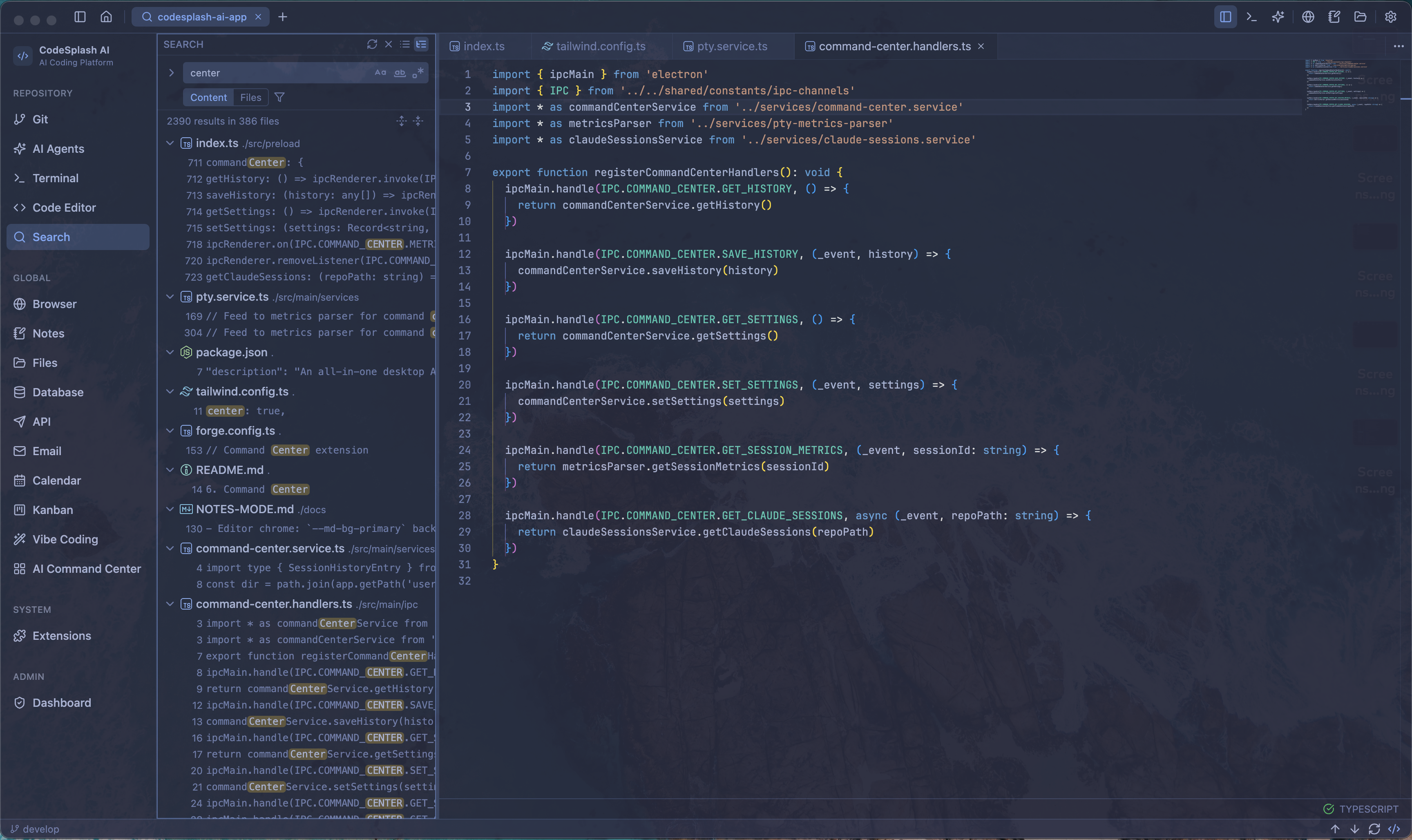 Search across the workspace