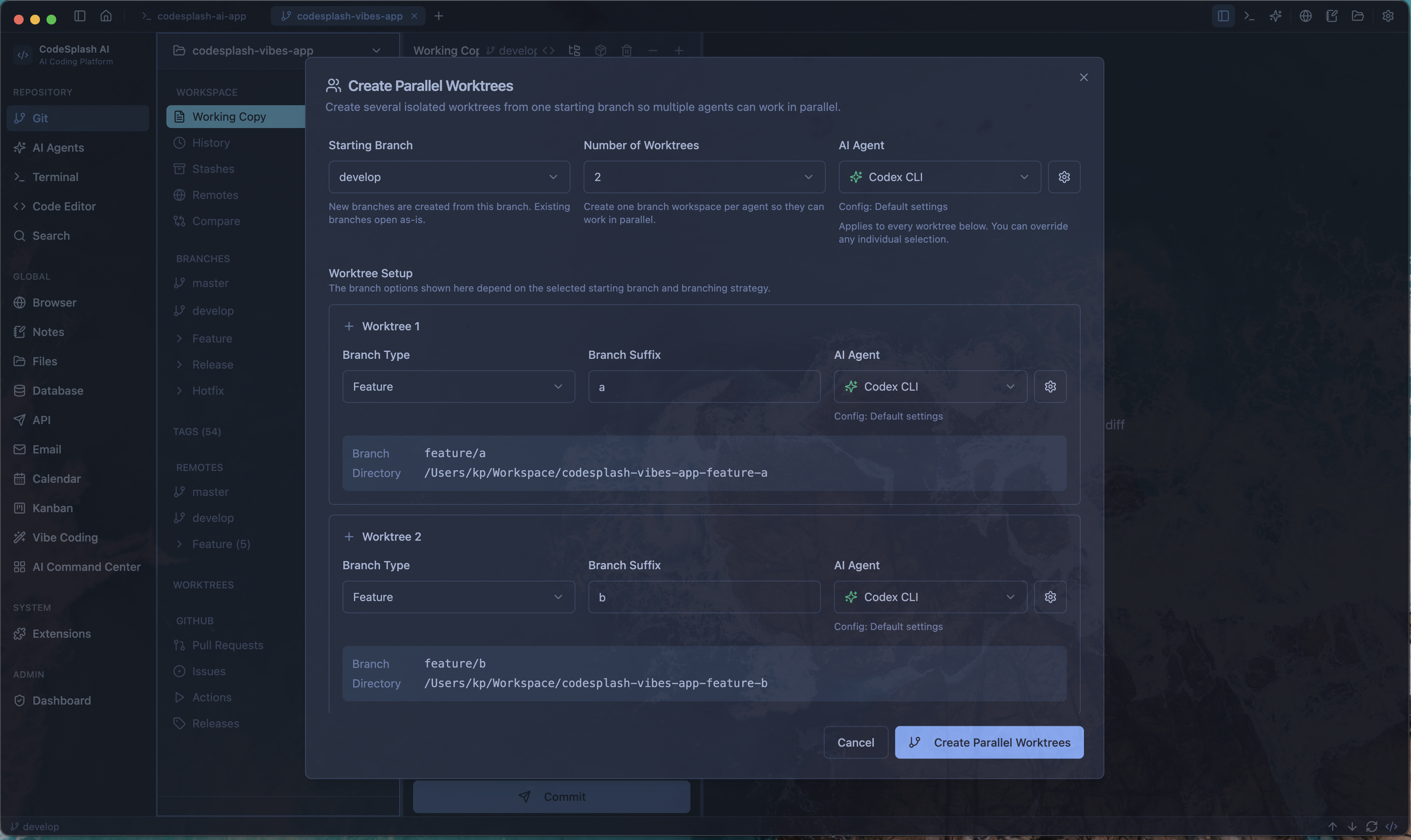 Side-by-side branch context